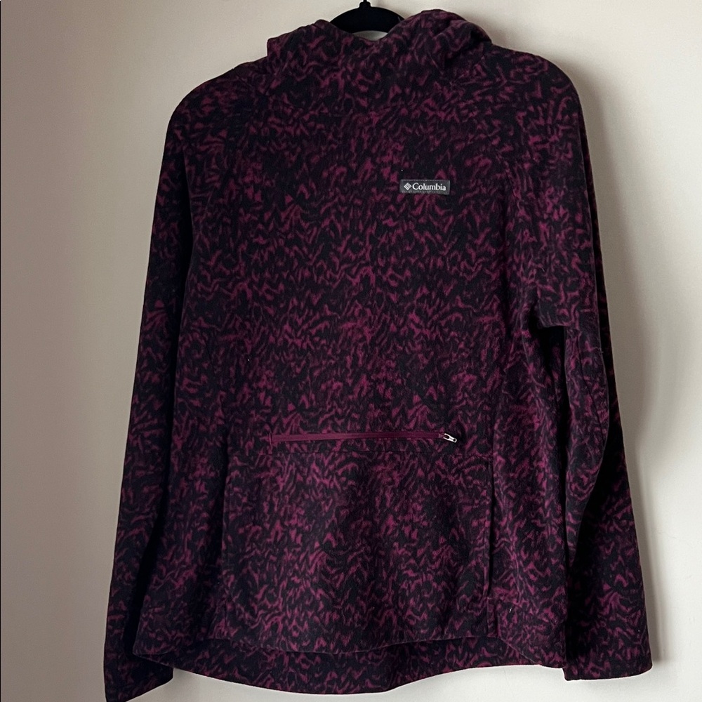 Columbia Ali Peak Women Hooded Fleece Pullover Plum Black Abstract Pattern XL